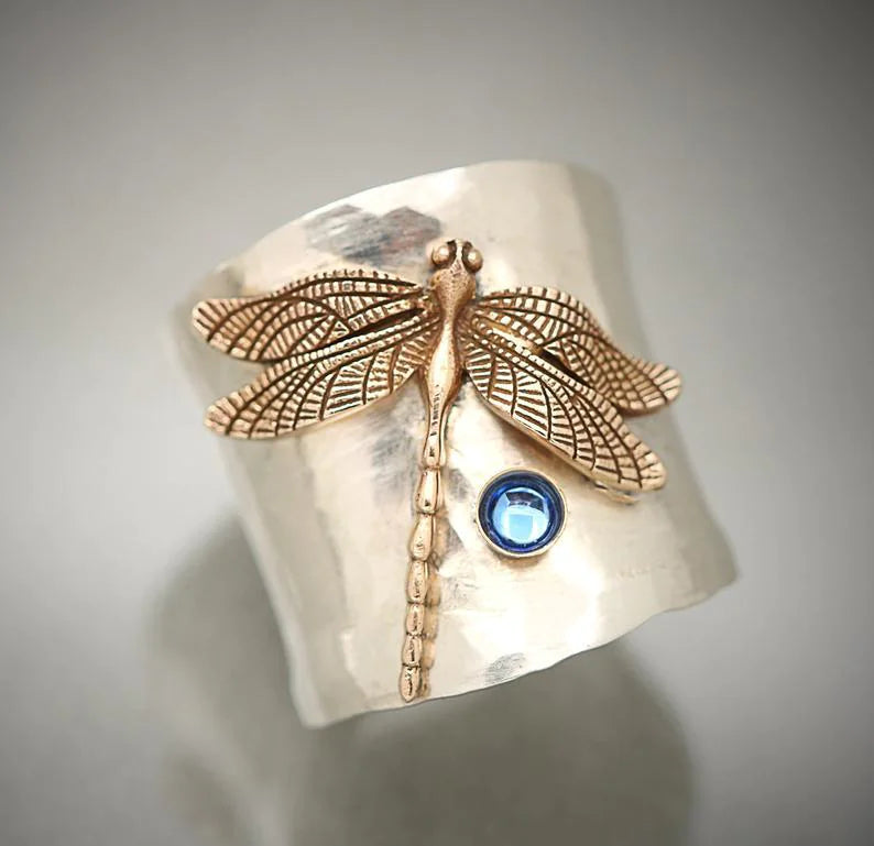 Gold Carved Dragonfly Ring