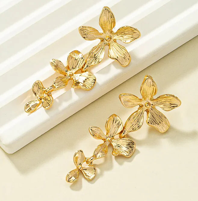 Exaggerated Flower Long Stud Earrings