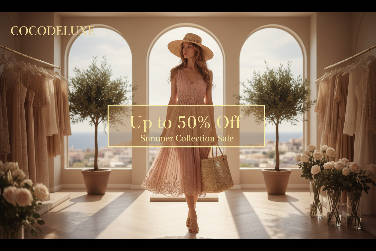 Cocodeluxe Promo Banner — Soft Neutral Summer Dress