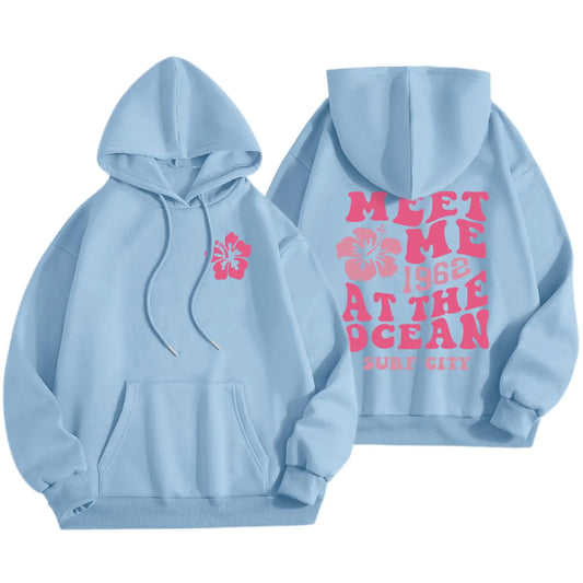 Lubpow Cute Pink Flower Hoodie for Woman Preppy Sweatshirts Trendy Puff Print Letter Graphic Hoodies Casual Pullover Tops(BlueL)