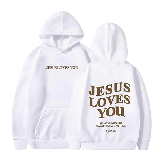 MCILLO Jesus Loves You Hoodie Christian Easter Hoodies Man Woman Pullover Tops Streetwear Gift Y2K Clothes (White XXL)