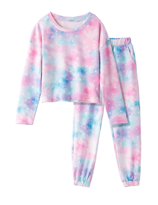 Arshiner Girls Long Sleeve Tie Dye Outfits Sweatsuits Set Cute Pullover Hoodies Sweatshirts Jogger Sweatpants Outfit