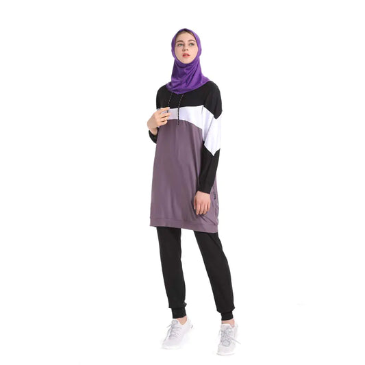 Muslim Tracksuits Set Muslim Jumper Hoodie Muslim Women Sportswear Islamic Tracksuit Muslimah Sweatshirt Sets (M Purple)
