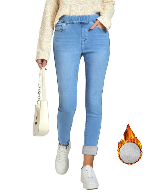 GRAPENT Fall Outfits for Women Fleece Lined Jeans Women Cute Clothes for Women Womens High Waisted Pants Warm Clothes High Waist Jeggings Color Cool Blue Large Size 12 Size 14